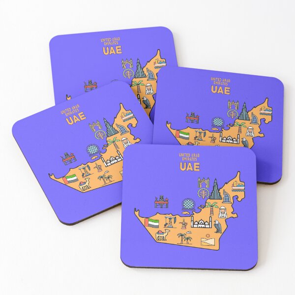 Item preview, UAE travel map. Decorative icons of famous landmarks and attractions designed and sold by mashmosh.