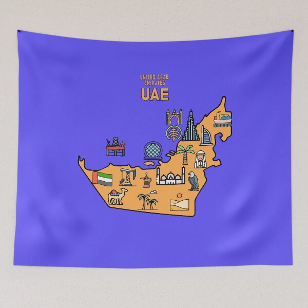 Item preview, UAE travel map. Decorative icons of famous landmarks and attractions designed and sold by mashmosh.