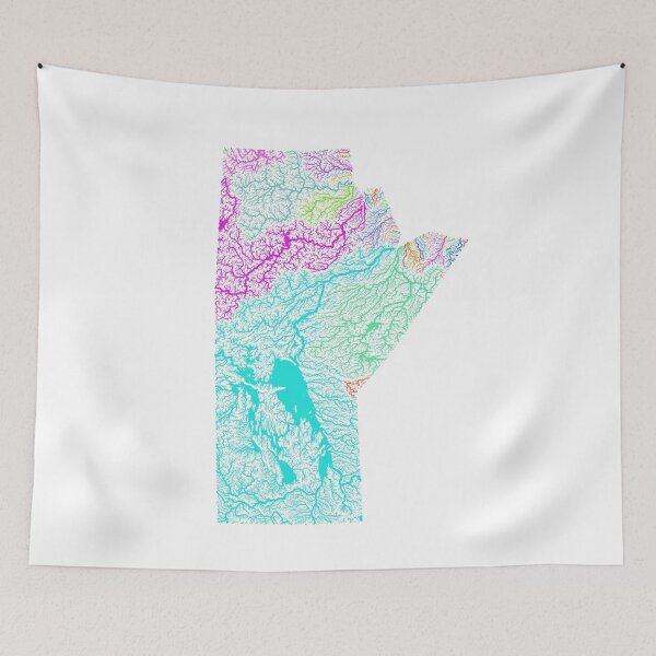 Item preview, Manitoba River Basin Map in Rainbow Colours with White Background designed and sold by GrasshopperGeo.
