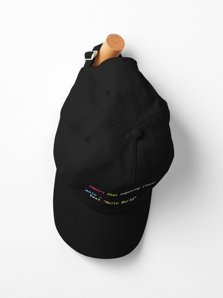 Alternate view of Hello World Elm Code - Dark Syntax Scheme Coder Design Cap