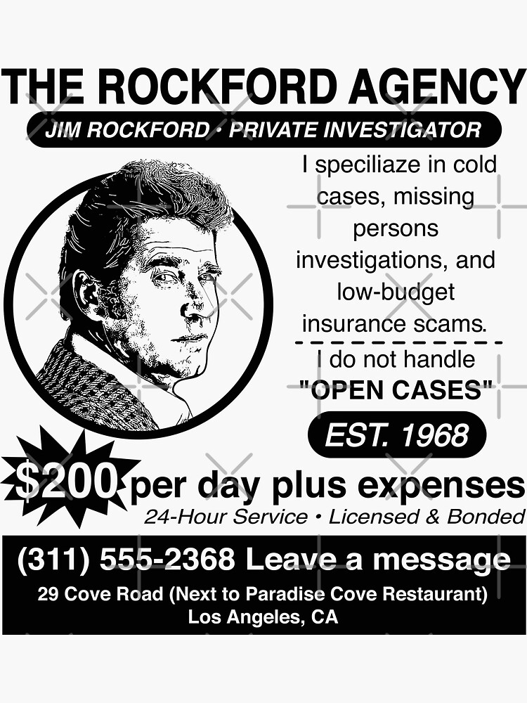 "Jim Rockford Newspaper Ad" Sticker for Sale by alhern67 Redbubble