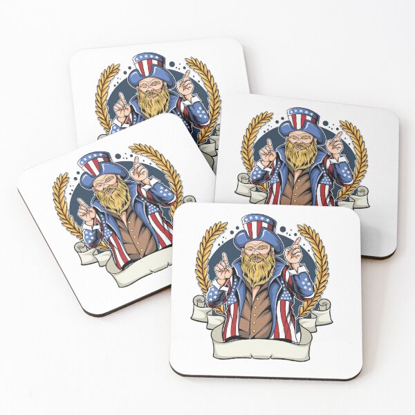 Item preview, American man with mustache and beard wearing coat and hat of united states flag. designed and sold by king's Outfit.