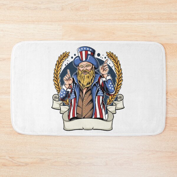 Item preview, American man with mustache and beard wearing coat and hat of united states flag. designed and sold by king's Outfit.