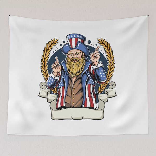 Item preview, American man with mustache and beard wearing coat and hat of united states flag. designed and sold by king's Outfit.