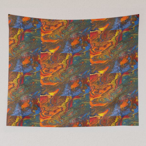 Item preview, abstract Blue yellow orange red and green designed and sold by LittleBirdInk.