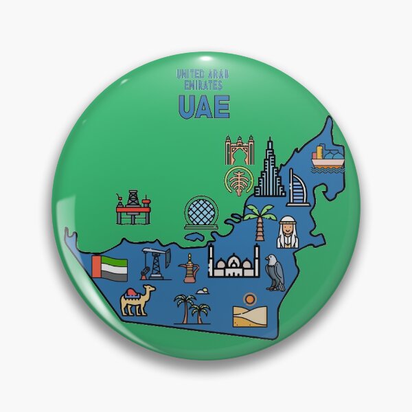 Item preview, map of United Arab Emirates with icons of country symbols, culture and landmarks designed and sold by mashmosh.