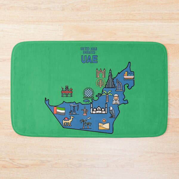 Item preview, map of United Arab Emirates with icons of country symbols, culture and landmarks designed and sold by mashmosh.