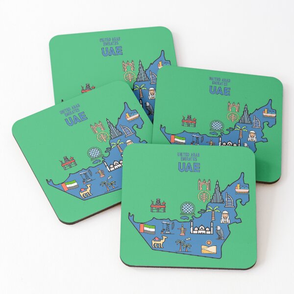 Item preview, map of United Arab Emirates with icons of country symbols, culture and landmarks designed and sold by mashmosh.