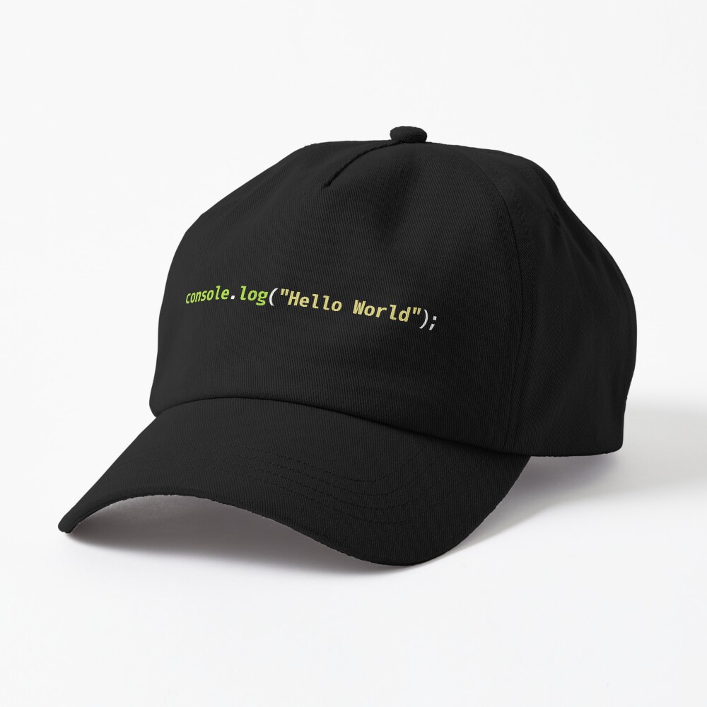 Hello World JavaScript Code - Dark Syntax Scheme Coder Design Cap
