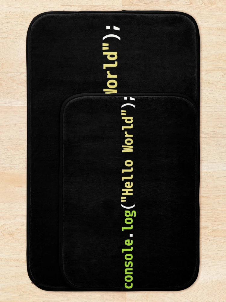 Thumbnail 5 of 6, Bath Mat, Hello World JavaScript Code - Dark Syntax Scheme Coder Design designed and sold by geeksta.