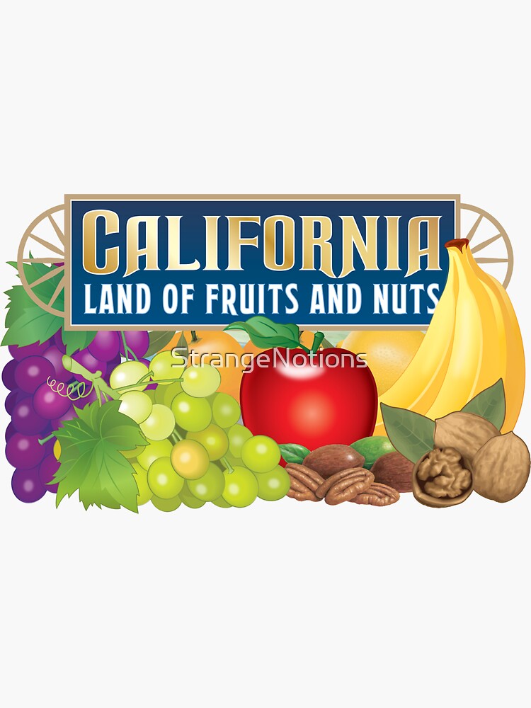 "California, Land of Fruits and Nuts Colorful Still Life and Logotype