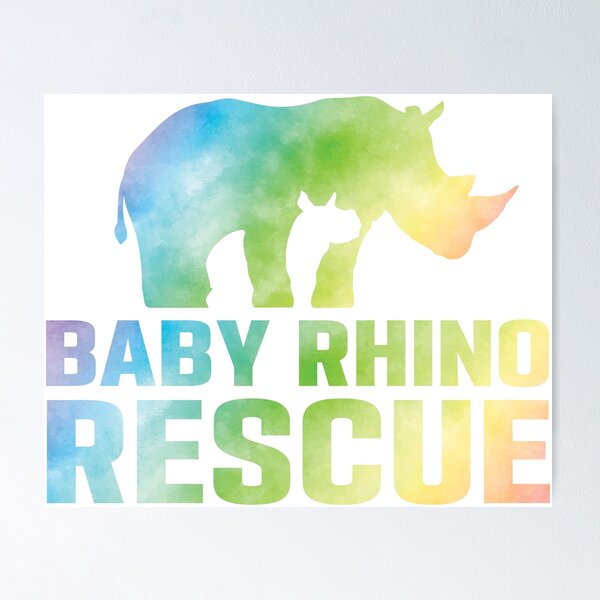 Baby Rhino Rescue rainbow watercolor logo Poster for Sale by