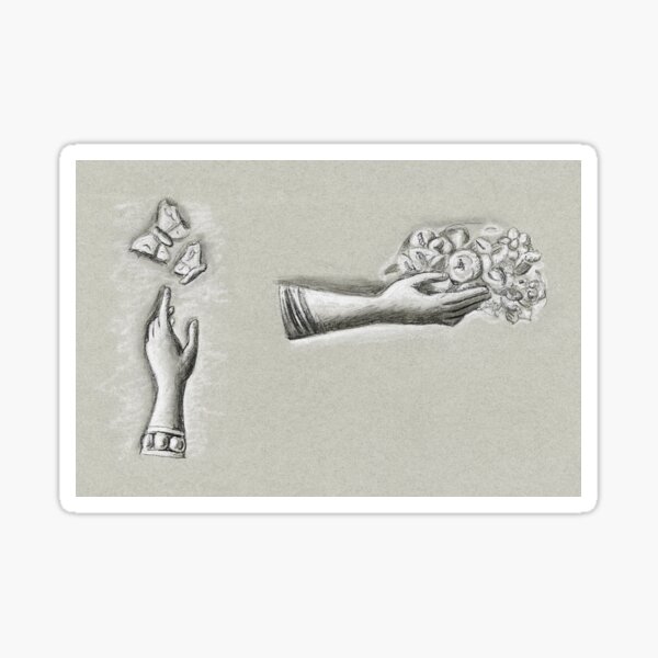 Hands with flowers and butterflies (ca. 1891–1941) drawing in high resolution by Leo Gestel Sticker