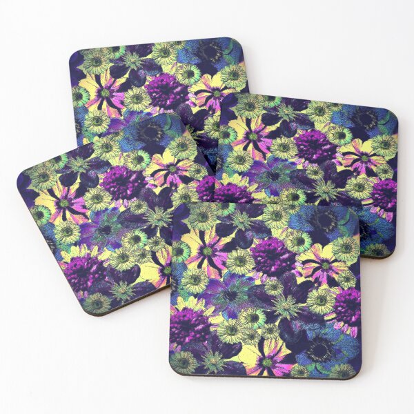 Item preview, BLACK OUTLINE FLORAL ART VIBRANT PURPLE, YELLOW, BLUE, PINK, GREEN designed and sold by wildwhimsical.