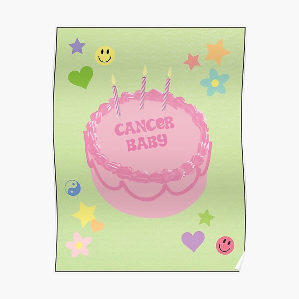 cancer baby zodiac aesthetic print green pink pastel Poster