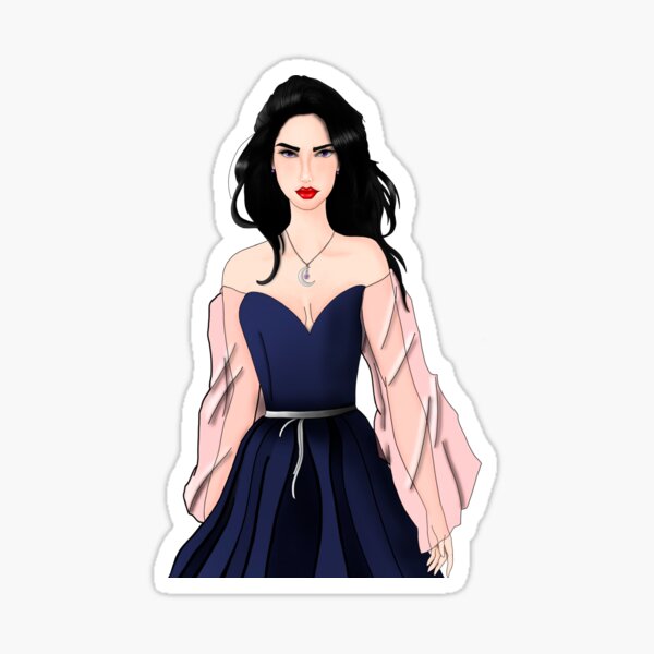 mediaval princess with a long hair black Sticker