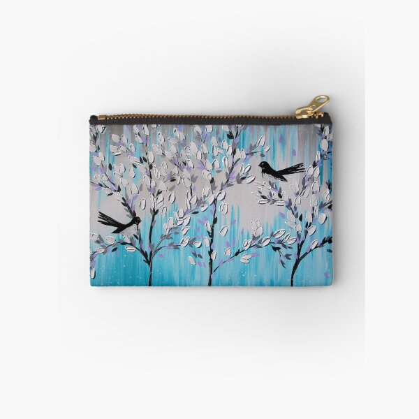 Item preview, Willie Wagtails with Aqua and Grey Blossom Trees designed and sold by CateJacobs.