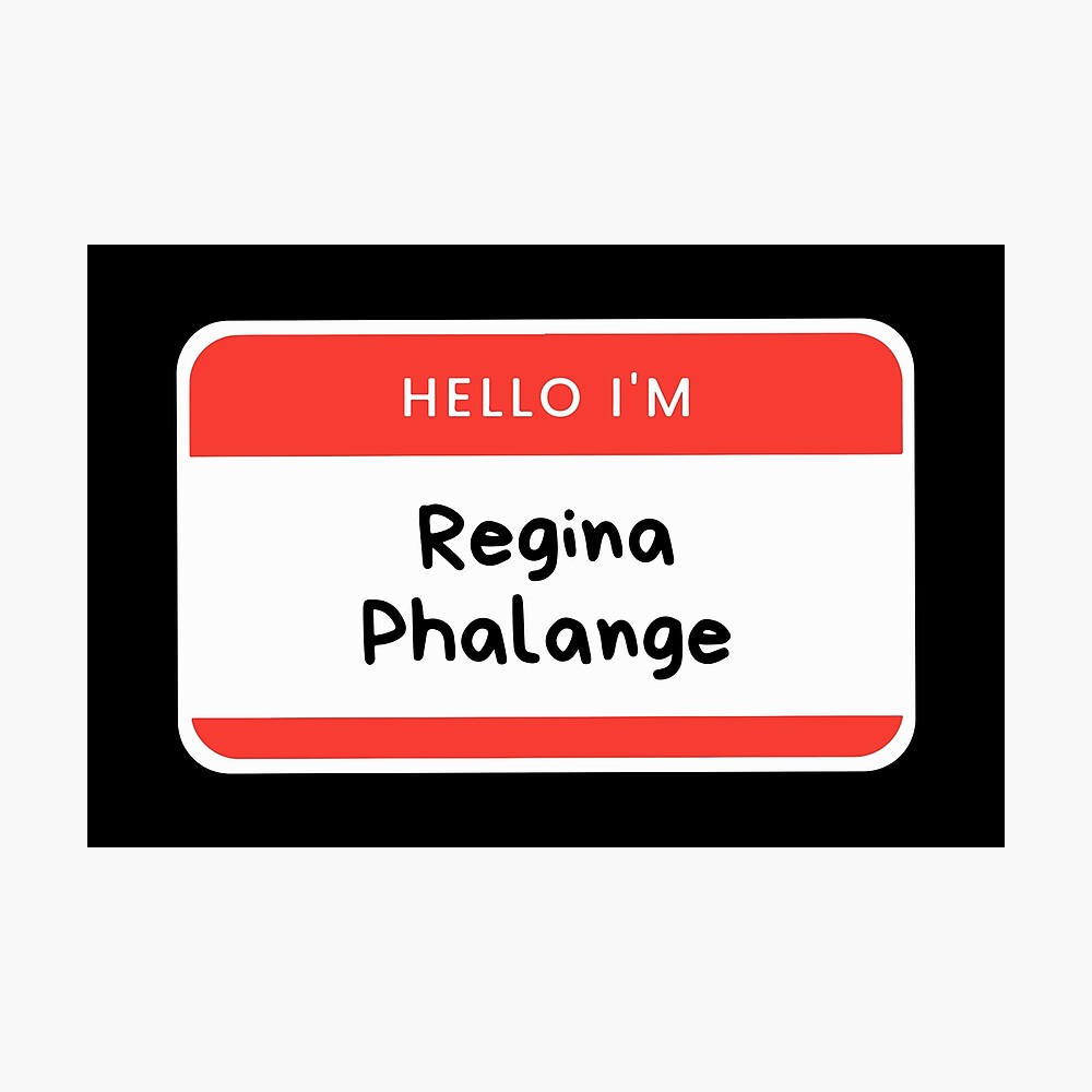 Red Hello Im Regina Phalange Friends Name Tag with Black Background