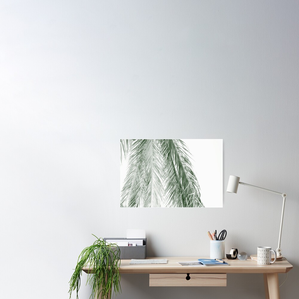 Minimalist modern bohemian sage green palm leaves Poster - Sage green home office decor