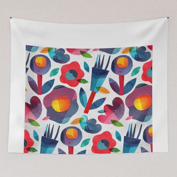 Item preview, Designer Multicolor Floral printed themed prints red yellow blue purple colors designed and sold by Bantam Studio.