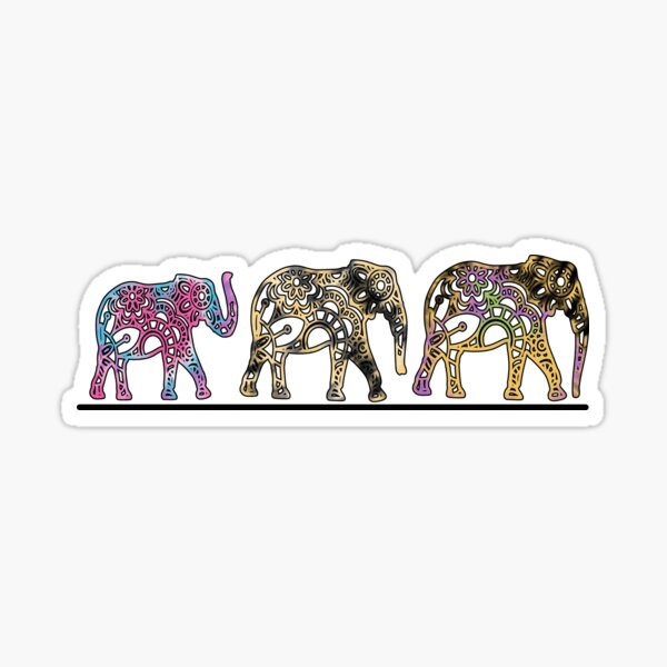 Three Elephants Trunk Up Proboscis Mandala Sticker