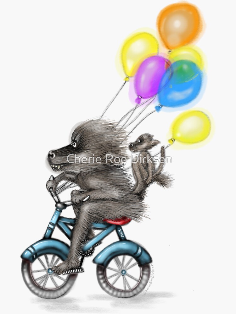 Thumbnail 3 of 3, Sticker, Balloon-Bearing, Bicycling Baboons designed and sold by Cherie Roe Dirksen.