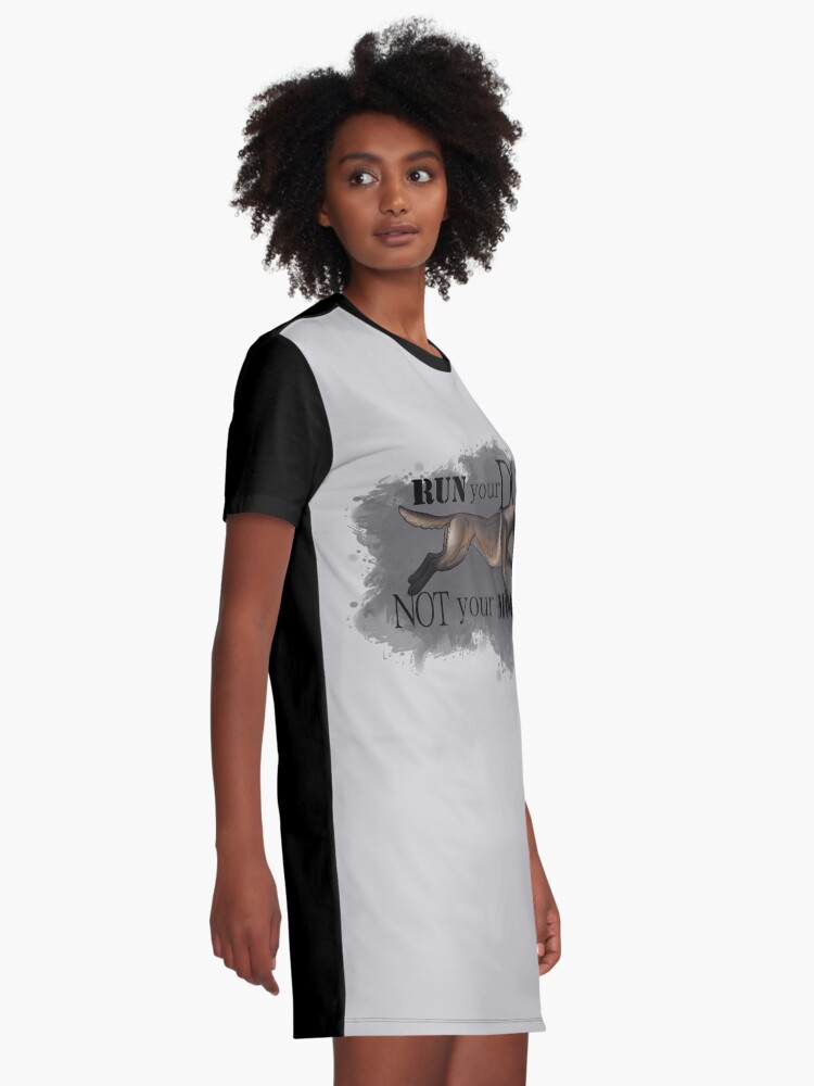 Alternate view of Run Your Dog, Not Your Mouth Belgian Malinois dark fawn Graphic T-Shirt Dress