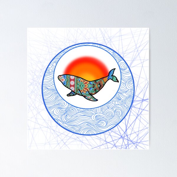 Aperçu de l'œuvre Baleine à motifs bouddhistes dans le cercle étrange créée et vendue par WALSAART.