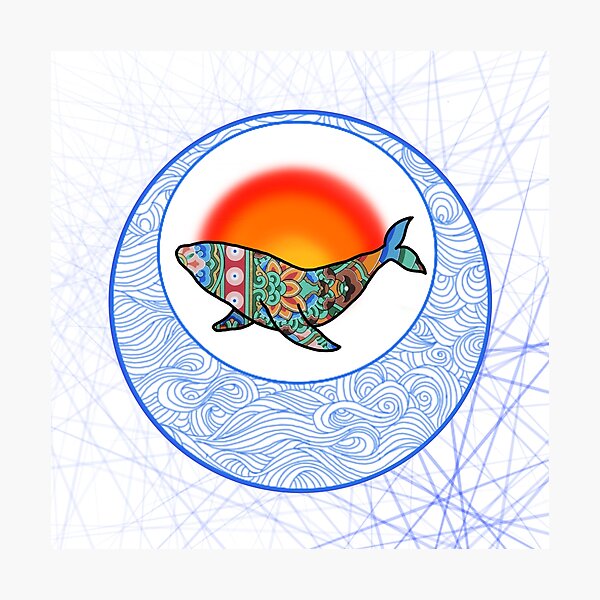 Aperçu de l'œuvre Baleine à motifs bouddhistes dans le cercle étrange créée et vendue par WALSAART.