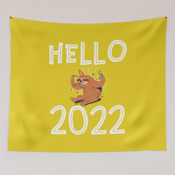 Item preview, Hello 2022 Sloth New Year t-shirt, cushion, notebook design designed and sold by PinkArtDesigns.