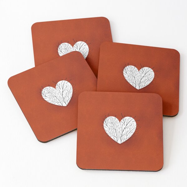 Item preview, White heart with pencil drawn leaves on deep red background  designed and sold by helga-wigandt.