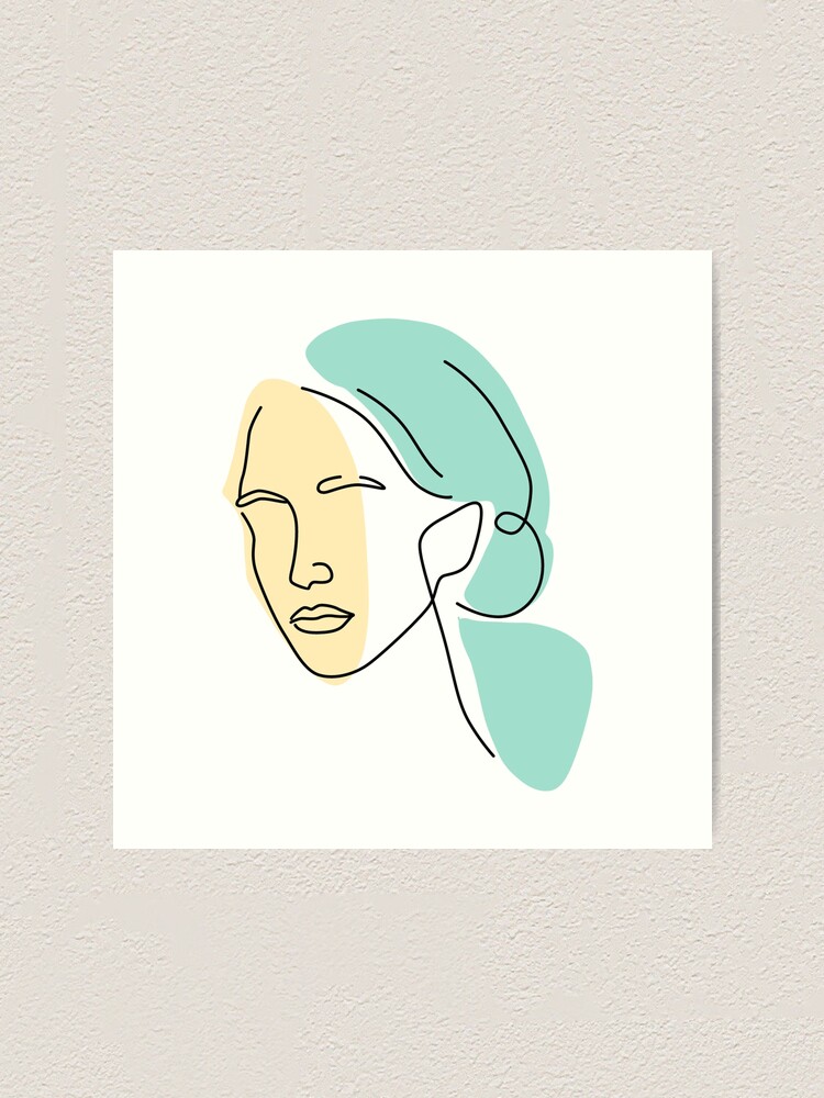 Abstract Face With Color By One Line Drawing Portrait Minimalistic Style Botanical Print