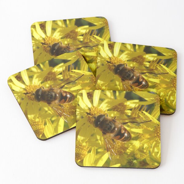 Item preview, Hoverfly and Yellow Wildflowers Macro Photograph designed and sold by naturegallery.