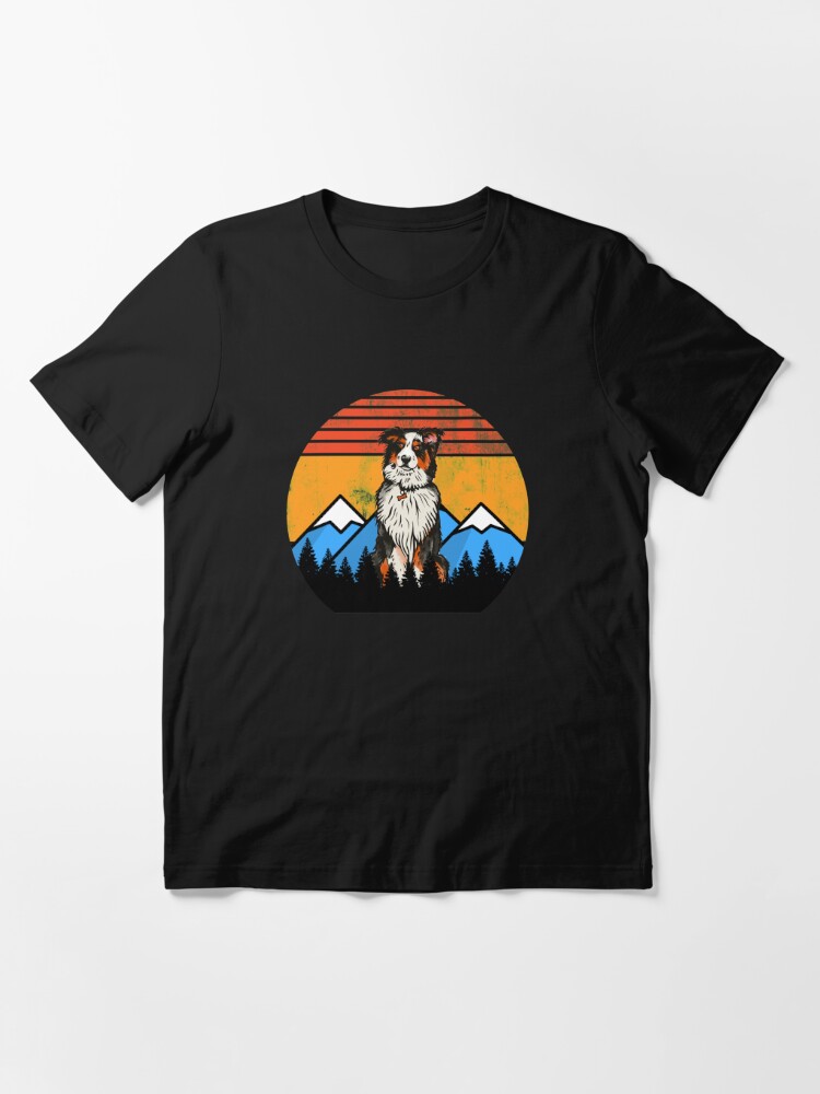 Vintage Sunset Mountains and Forest Border Collie Retro Dog