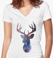Galaxy Stag Women's Fitted V-Neck T-Shirt