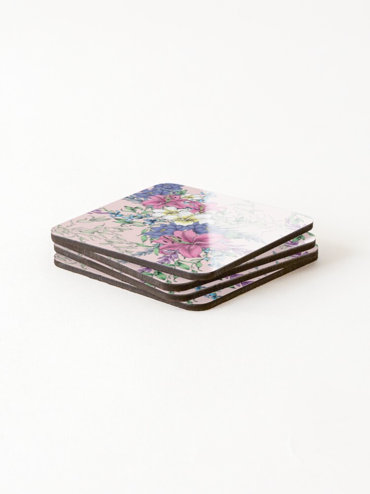 Thumbnail 4 of 5, Coasters (Set of 4), Pink Floral Pattern designed and sold by Rcamdesigns.