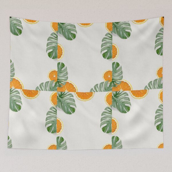 Item preview, Green Monstera leaves and orange background designed and sold by Priya Mishra.