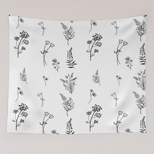 Item preview, Black Wild Flower Botanical Floral Pattern  designed and sold by HappyTees Lab.