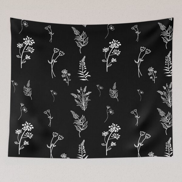 Item preview, Black & White Wild Flower Botanical Floral Pattern  designed and sold by HappyTees Lab.