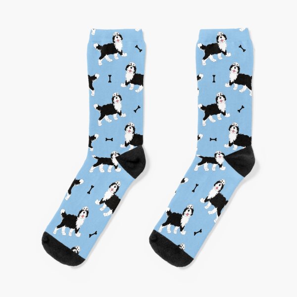 Item preview, Cute Black and White Bernedoodle - Blue Background designed and sold by Lulupainting.