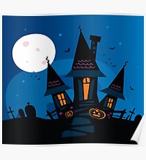 Haunted scary house. Old scary mansion. Illustration. Poster
