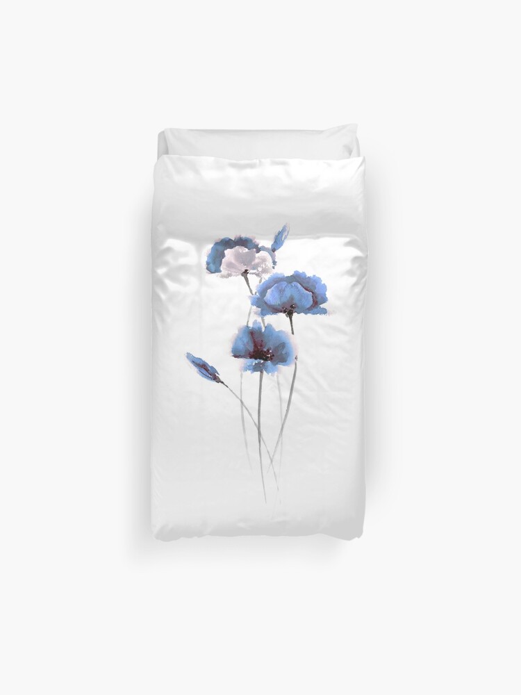 Poppy Abstract Watercolor Painting Blue Poppies Illustration