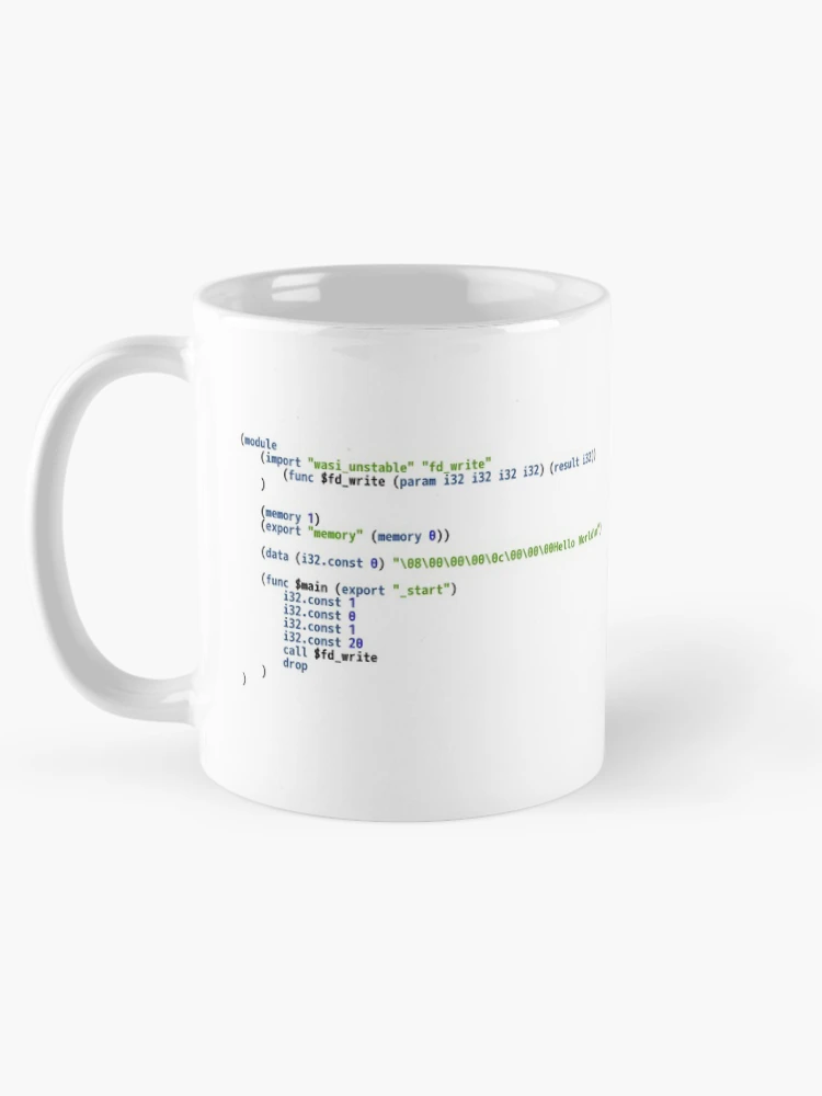 Thumbnail 5 of 6, Coffee Mug, Hello World WebAssembly Code - Light Syntax Scheme Coder Design designed and sold by geeksta.