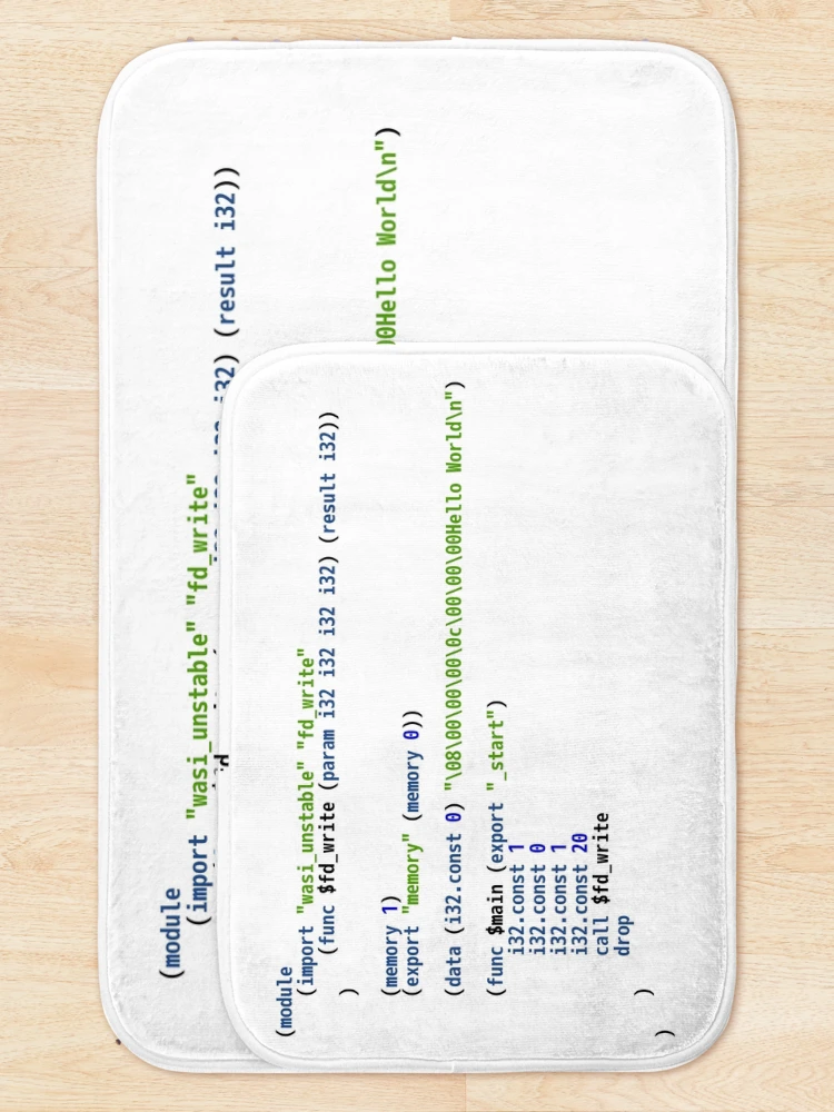 Thumbnail 5 of 6, Bath Mat, Hello World WebAssembly Code - Light Syntax Scheme Coder Design designed and sold by geeksta.