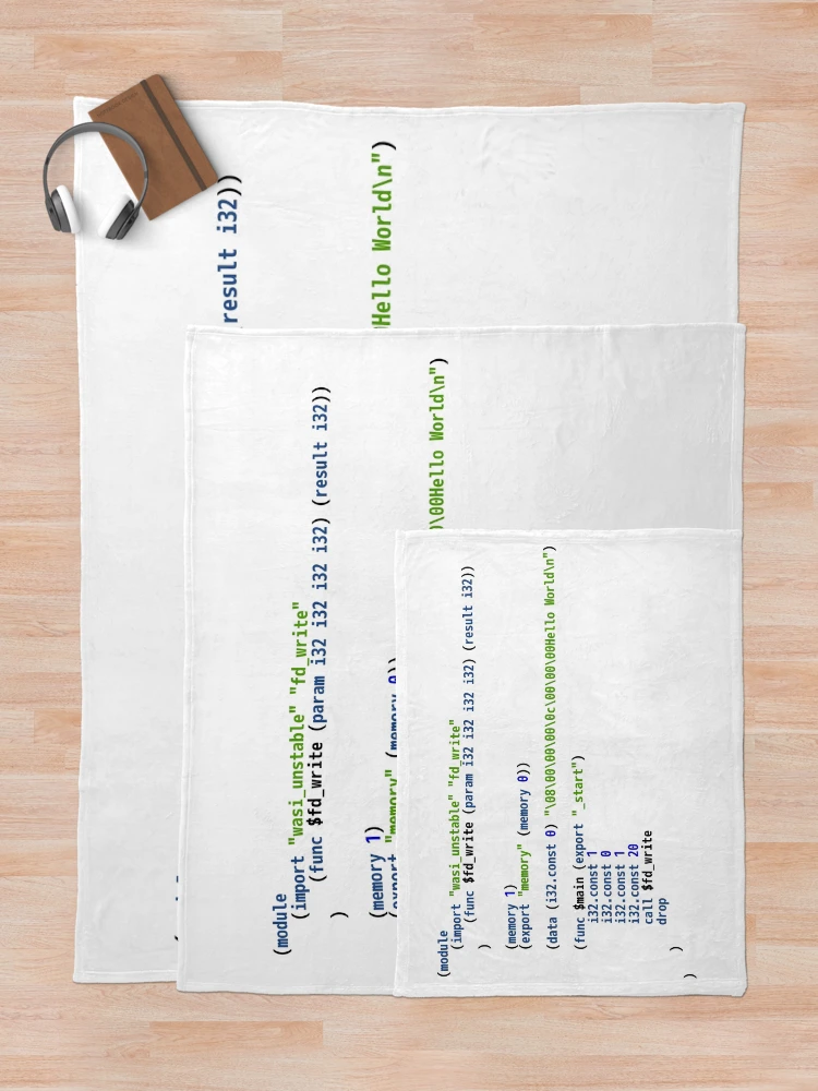 Thumbnail 5 of 6, Throw Blanket, Hello World WebAssembly Code - Light Syntax Scheme Coder Design designed and sold by geeksta.