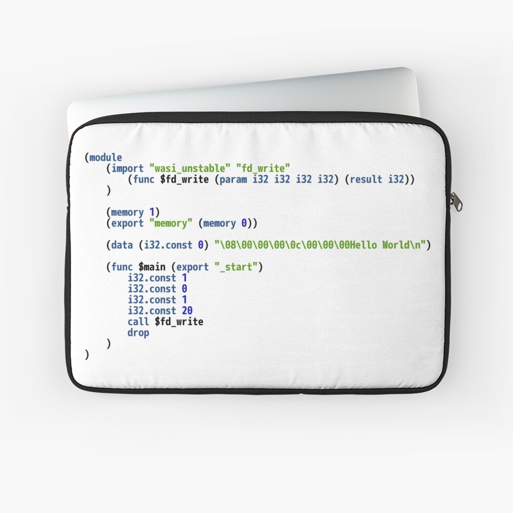 Hello World WebAssembly Code - Light Syntax Scheme Coder Design Laptop Sleeve