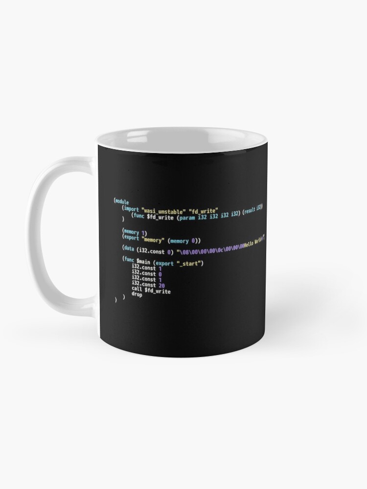 Alternate view of Hello World WebAssembly Code - Dark Syntax Scheme Coder Design Mug