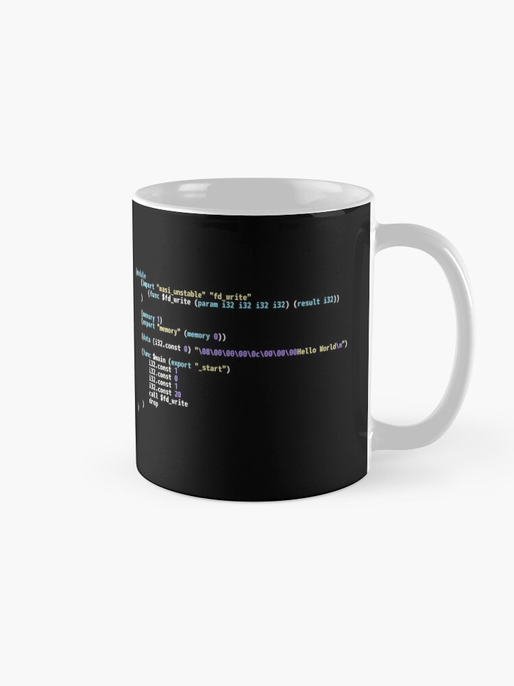 Alternate view of Hello World WebAssembly Code - Dark Syntax Scheme Coder Design Mug