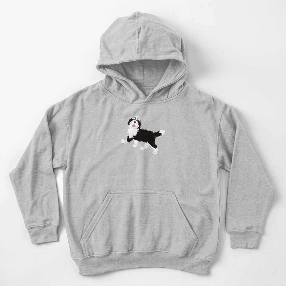 Black and White Bernedoodle Kids Pullover Hoodie