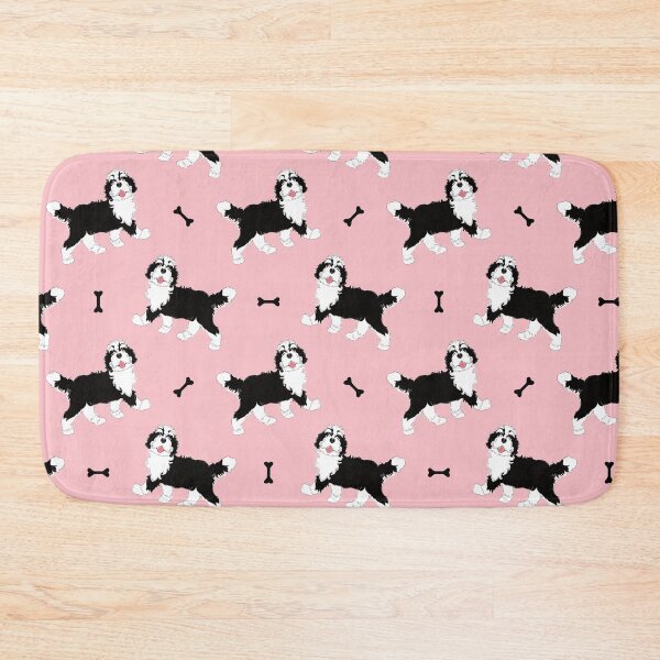 Item preview, Cute Black and White Bernedoodle - Pink Background designed and sold by Lulupainting.
